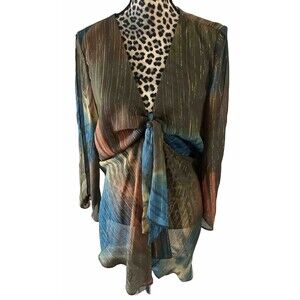 Lane Bryant Blouse Top Size 14/16 Multi Colored Sheer Metallic Stripped Abstract